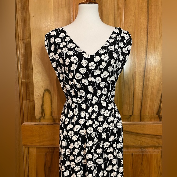 GAP - Floral Printed Black Draped Sleeveless Rayon Maxi Dress - EUC - S - Picture 2 of 12